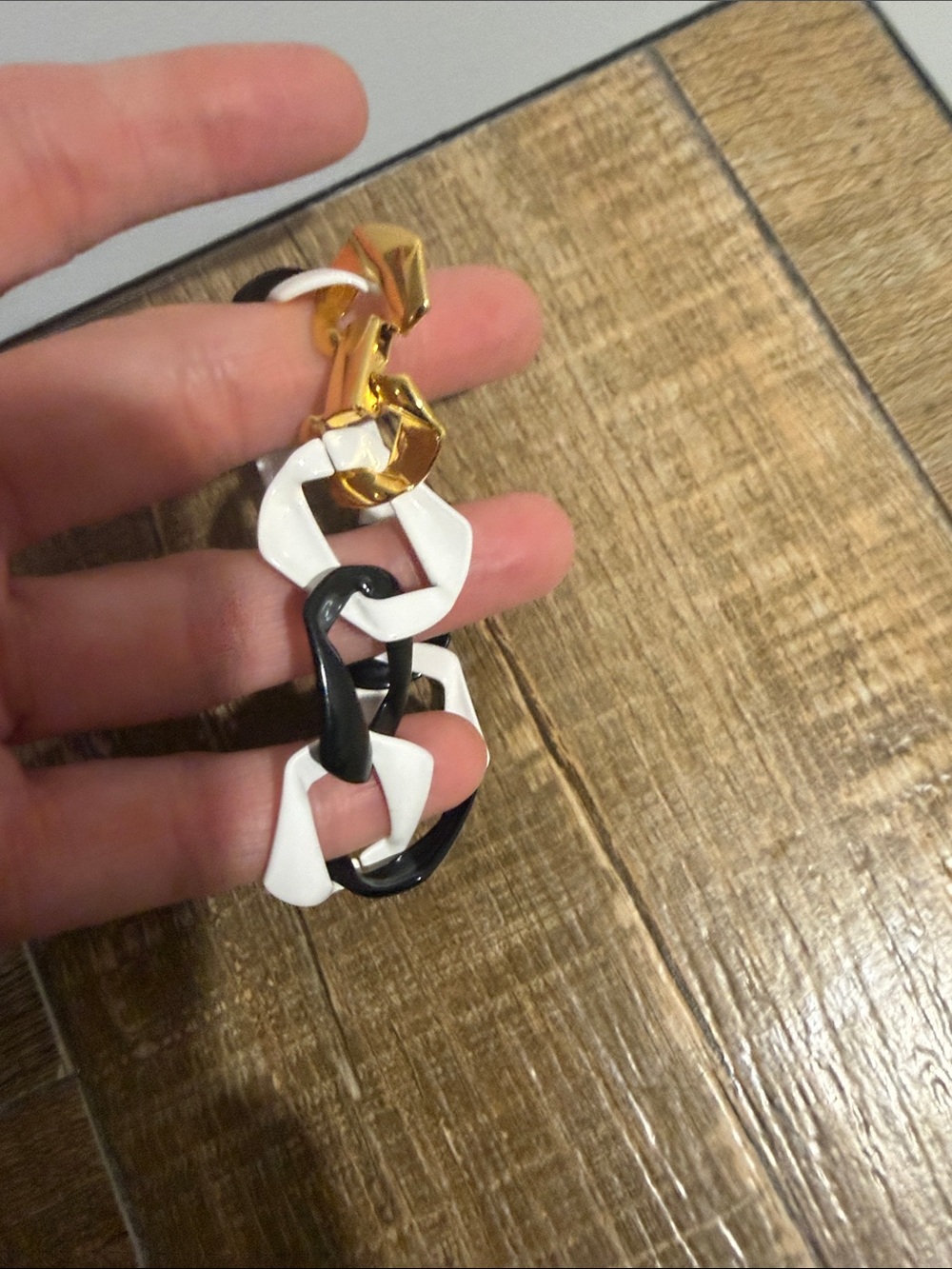Vintage Enamel Gold, White & Black Link Bracelet